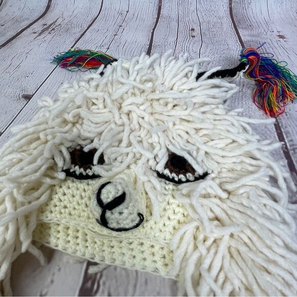 Fun alpaca llama animal knit novelty costume ski hat with ear flaps, OS - Picture 3 of 10